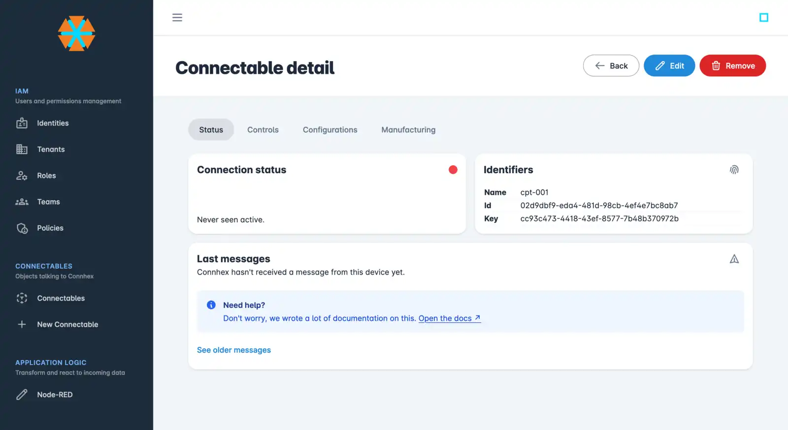 Connhex Control: inspecting a connectable