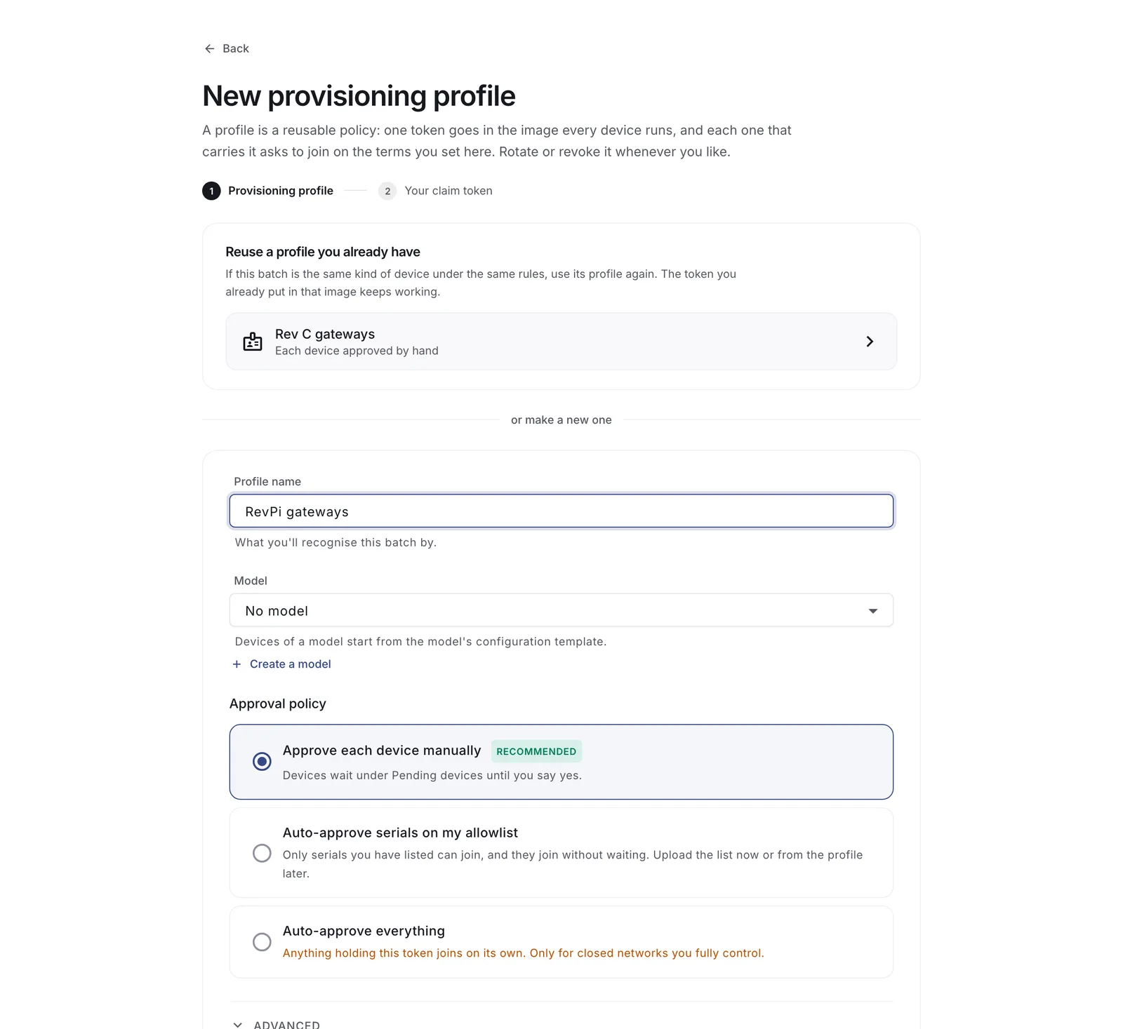 Creating a provisioning profile.