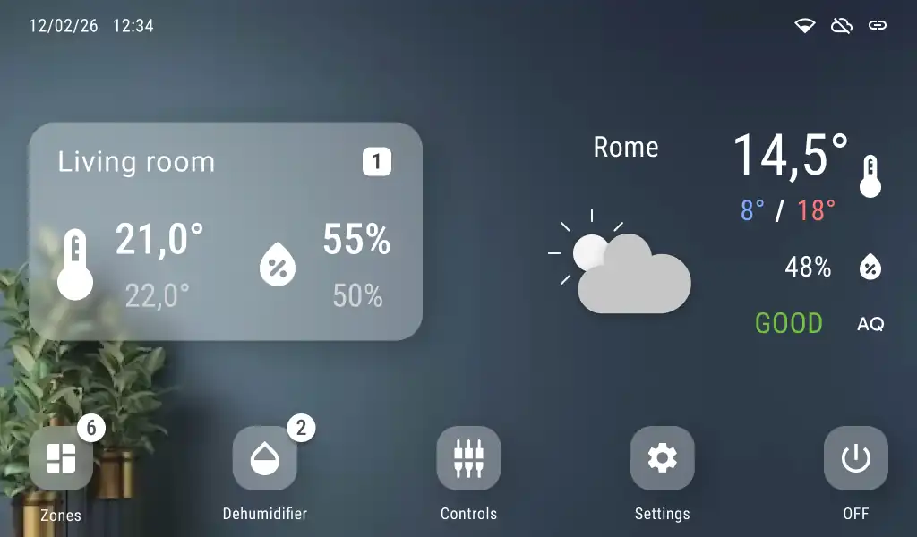 App termostato — tema scuro.